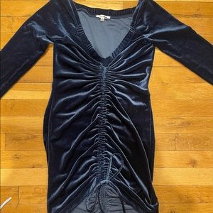 Fashion Nova Velvet Women’s Ruched Navy Blue Tie Mini dress